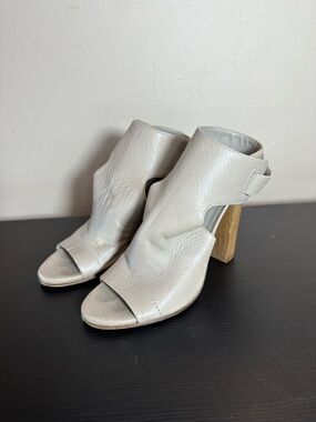 Vince Light Gray Open-Toe Block Heel Mules